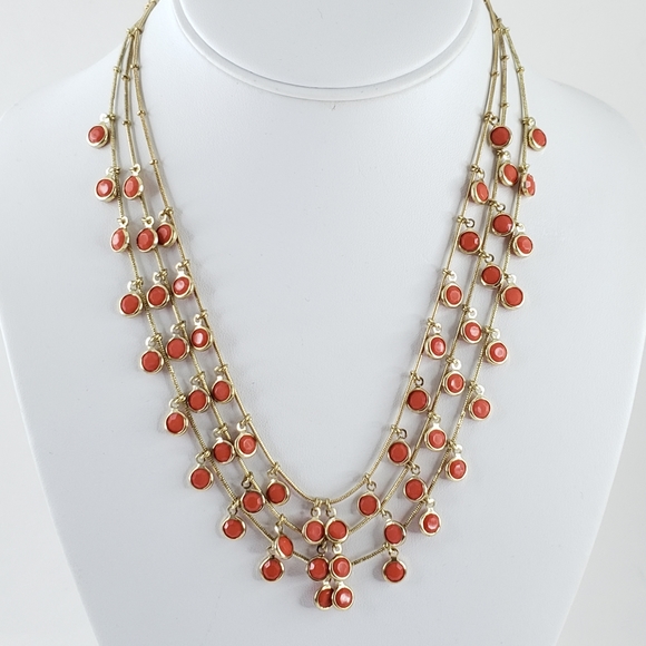 Anne Klein layer necklace gold tone orange accents 3 strands pop color - Picture 12 of 16